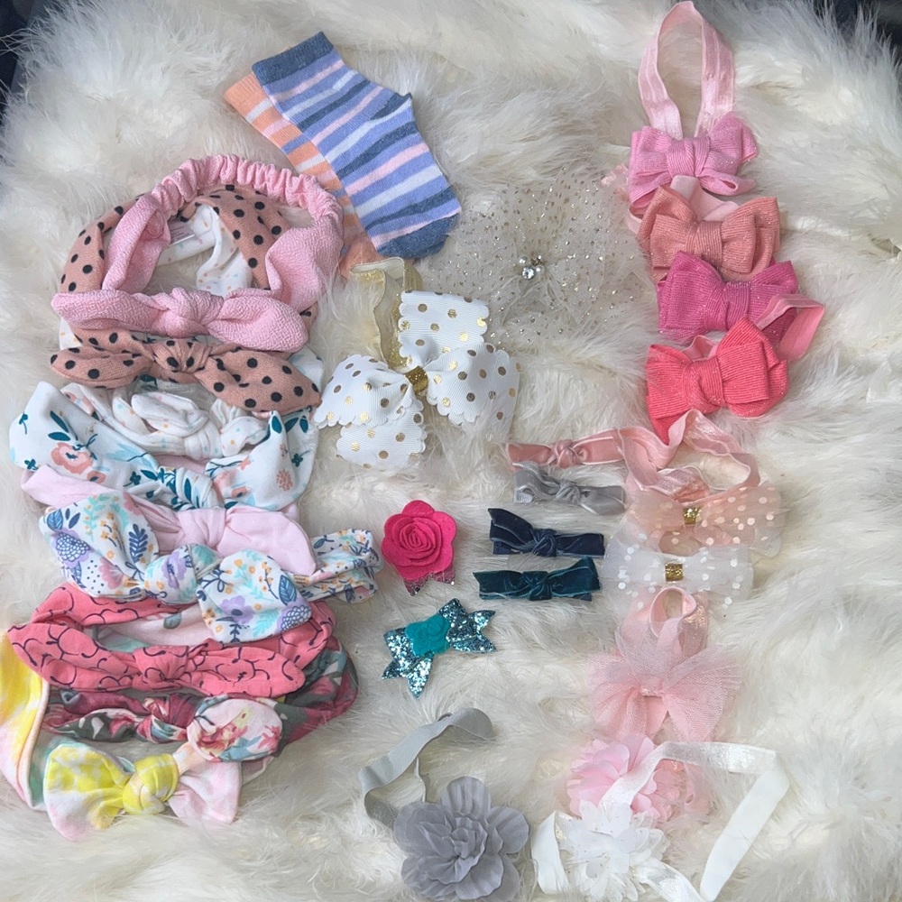 Baby Girls Newborn Pink and Multicolor Hair Bow & Headband Set Kids Accessories